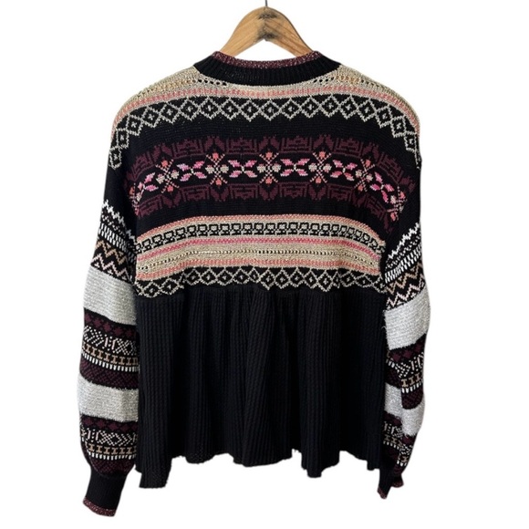 Free People | Women’s Black/Purple/Metallic Cabin Fever Swit FairIsle Sweater XS - Picture 6 of 16